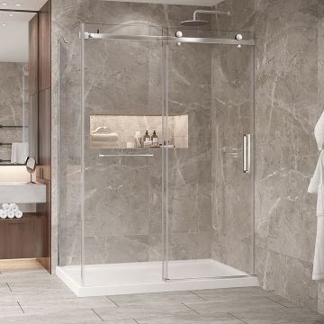 Porte de douche 60 po x Bellini 2.0 32 po en coin chrome fermeture sur mur mur à droite porte à droite