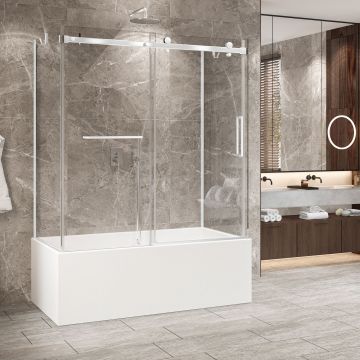 Porte de baignoire 60 po x Bellini 2.0 32 po blanc mat sur mur