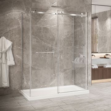 Porte de douche 60 po x Bellini 2.0 32 po chrome sur mur