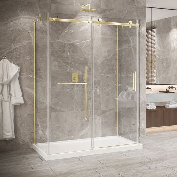 Porte de douche 60 po x Bellini 2.0 32 po or brossé sur mur en or brossé