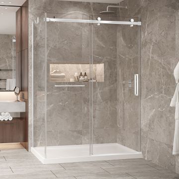 Porte de douche 60 po x Bellini 2.0 36 po en coin blanc mat fermeture sur mur mur à droite