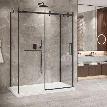 Porte de douche 60 po x Bellini 2.0 36 po noir mat sur mur