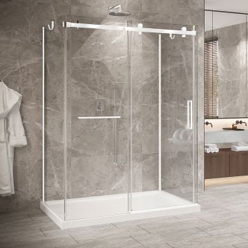 Porte de douche 60 po x Bellini 2.0 42 po blanc mat sur mur