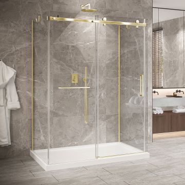 Porte de douche 60 po x Bellini 2.0 42 po or brossé sur mur en or brossé