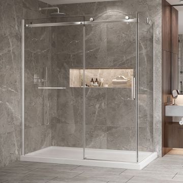 Porte de douche 72 po x Bellini 2.0 32 po en coin chrome fermeture sur retour mur à gauche porte à droite