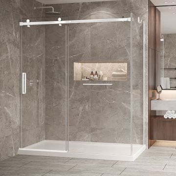 Porte de douche 72 po x Bellini 2.0 32 po en coin blanc mat fermeture sur mur mur à gauche porte à gauche