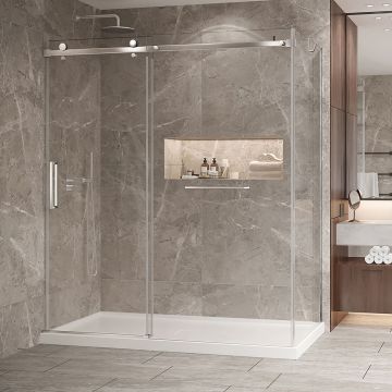 Porte de douche 72 po x Bellini 2.0 32 po en coin chrome fermeture sur mur mur à gauche porte à gauche