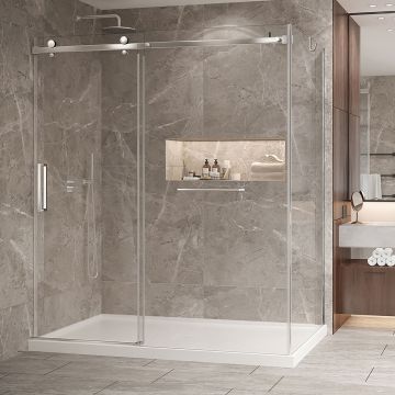 Porte de douche 72 po x Bellini 2.0 42 po en coin chrome fermeture sur mur mur à gauche porte à gauche