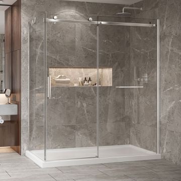 Porte de douche 72 po x Bellini 2.0 32 po en coin chrome fermeture sur retour mur à droite porte à gauche