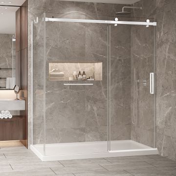 Porte de douche 72 po x Bellini 2.0 32 po en coin blanc mat fermeture sur mur mur à droite porte à droite