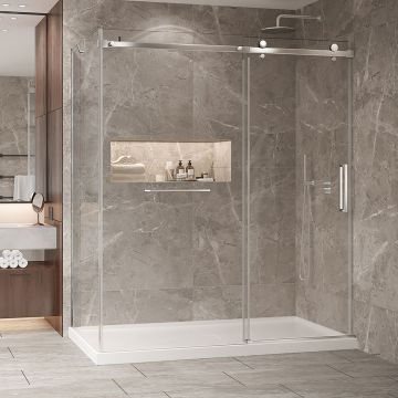 Porte de douche 72 po x Bellini 2.0 32 po en coin chrome fermeture sur mur mur à droite porte à droite