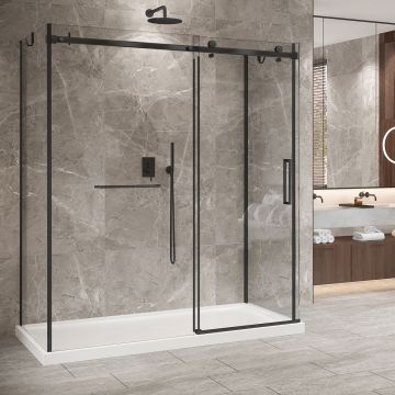 Porte de douche 72 po x Bellini 2.0 32 po noir mat sur mur