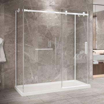 Porte de douche 72 po x Bellini 2.0 36 po blanc mat sur mur