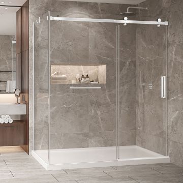 Porte de douche 72 po x Bellini 2.0 42 po en coin blanc mat fermeture sur mur mur à droite