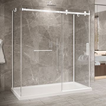 Porte de douche 72 po x Bellini 2.0 42 po blanc mat sur mur