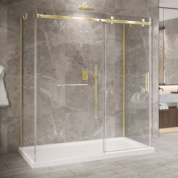 Porte de douche 72 po x Bellini 2.0 42 po or brossé sur mur en or brossé