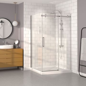 Porte de douche Bellini 54 po x 36 po en coin rectangulaire en angle, mur à droite, Chrome