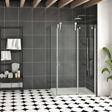 Porte de douche 48 po x Infinite 32 po en coin chrome fermeture sur retour mur à droite porte à gauche