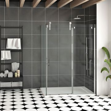 Porte de douche 60 po x Infinite 32 po en coin chrome fermeture sur retour mur à droite porte à gauche