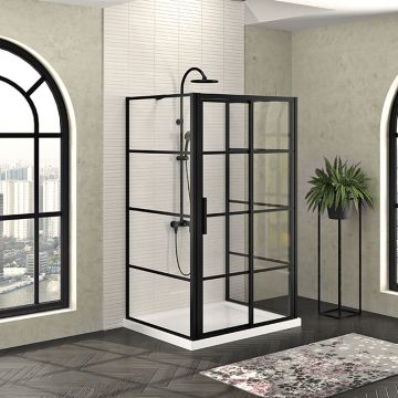 Porte de douche 48 po x Mecanex 42 po noir mat sur mur porte à gauche