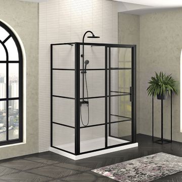 Porte de douche 60 po x Mecanex 36 po noir mat sur mur porte à droite