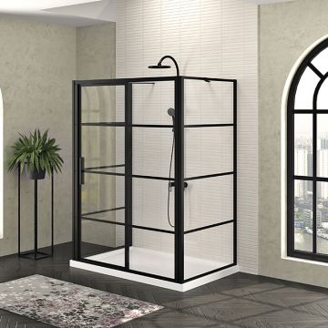 Porte de douche 60 po x Mecanex 42 po noir mat sur mur porte à gauche