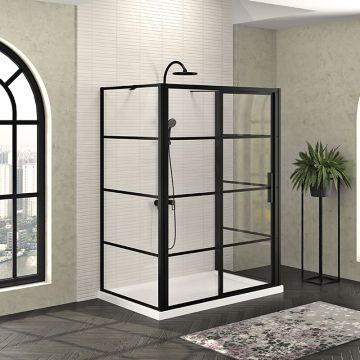 Porte de douche 60 po x Mecanex 42 po noir mat sur mur porte à droite