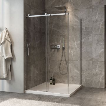 Porte de douche 48 po x Minia 42 po en coin chrome fermeture sur mur mur à gauche porte à gauche