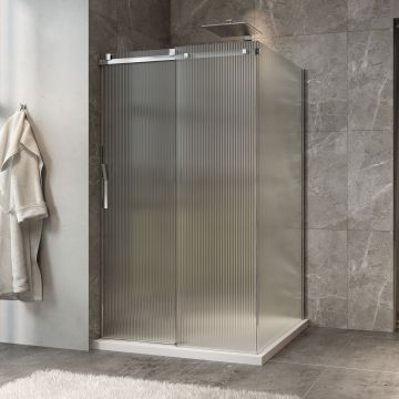 Porte de douche 48 po x Minia 42 po en coin chrome fermeture sur mur mur à gauche porte à gauche en chrome et verre flûte
