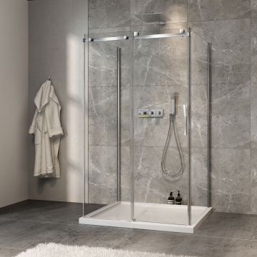 Porte de douche 48 po x Minia 32 po chrome sur mur