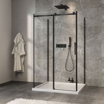Porte de douche 48 po x Minia 36 po noir mat sur mur
