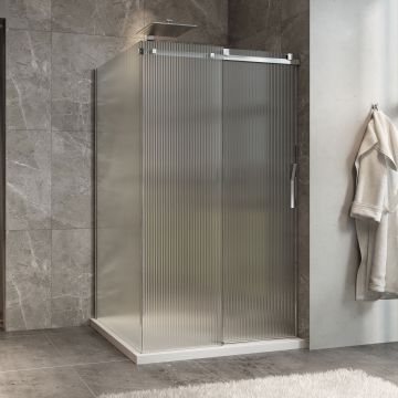 Porte de douche 48 po x Minia 42 po en coin chrome fermeture sur mur mur à droite porte à droite en chrome et verre flûte