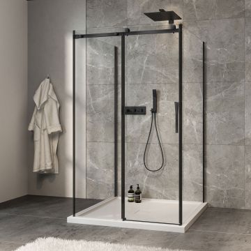 Porte de douche 48 po x Minia 42 po noir mat sur mur