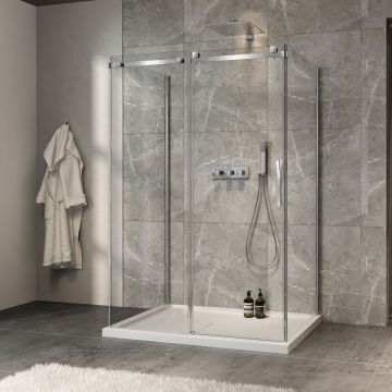 Porte de douche 54 po x Minia 32 po chrome sur mur