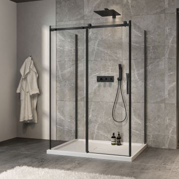 Porte de douche 54 po x Minia 36 po noir mat sur mur