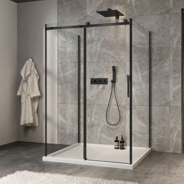Porte de douche 54 po x Minia 42 po noir mat sur mur