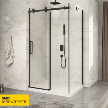 Porte de douche 48 po x Piazza 32 po en coin noir mat fermeture sur mur mur à gauche porte à gauche