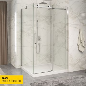 Porte de douche 48 po x Piazza 42 po en coin chrome fermeture sur retour mur à droite porte à gauche