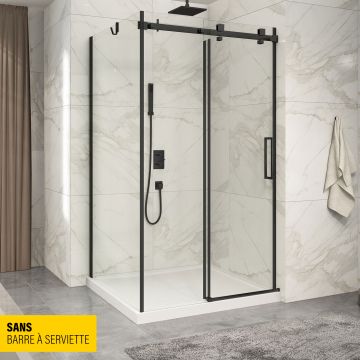Porte de douche 48 po x Piazza 42 po en coin noir mat fermeture sur mur mur à droite