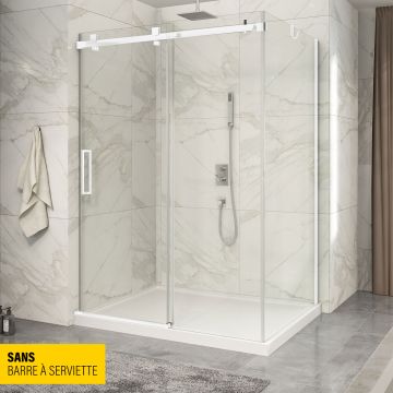 Porte de douche 60 po x Piazza 42 po en coin blanc mat fermeture sur mur mur à gauche porte à gauche