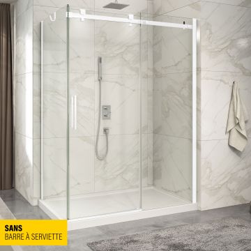Porte de douche 60 po x Piazza 36 po en coin blanc mat fermeture sur retour mur à droite porte à gauche