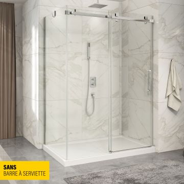 Porte de douche 60 po x Piazza 36 po en coin chrome fermeture sur mur mur à droite