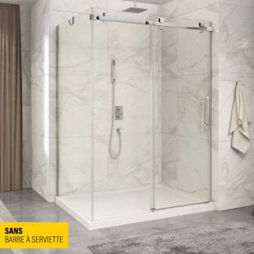 Porte de douche 60 po x Piazza 42 po en coin chrome fermeture sur mur mur à droite