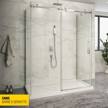 Porte de douche 60 po x Piazza 42 po chrome sur mur