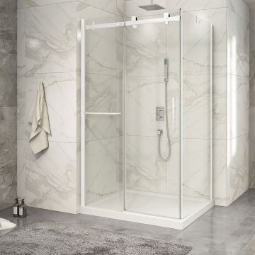Porte de douche 48 po x Piazza 2.0 36 po en coin blanc mat fermeture sur retour mur à gauche porte à droite