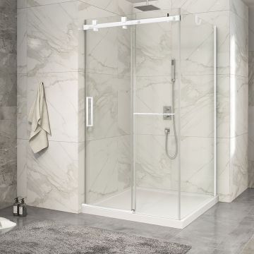 Porte de douche 48 po x Piazza 2.0 42 po en coin blanc mat fermeture sur mur mur à gauche porte à gauche