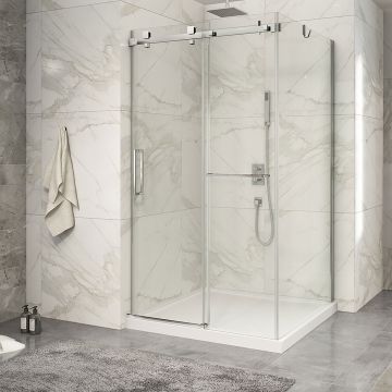 Porte de douche 48 po x Piazza 2.0 42 po en coin chrome fermeture sur mur mur à gauche porte à gauche
