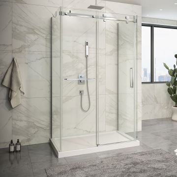 Porte de douche 48 po x Piazza 2.0 32 po chrome sur mur
