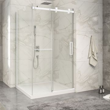 Porte de douche 48 po x Piazza 2.0 42 po en coin blanc mat fermeture sur mur mur à droite