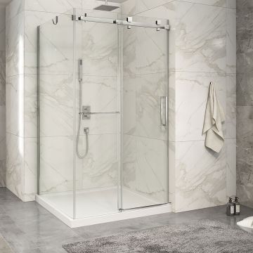 Porte de douche 48 po x Piazza 2.0 42 po en coin chrome fermeture sur mur mur à droite